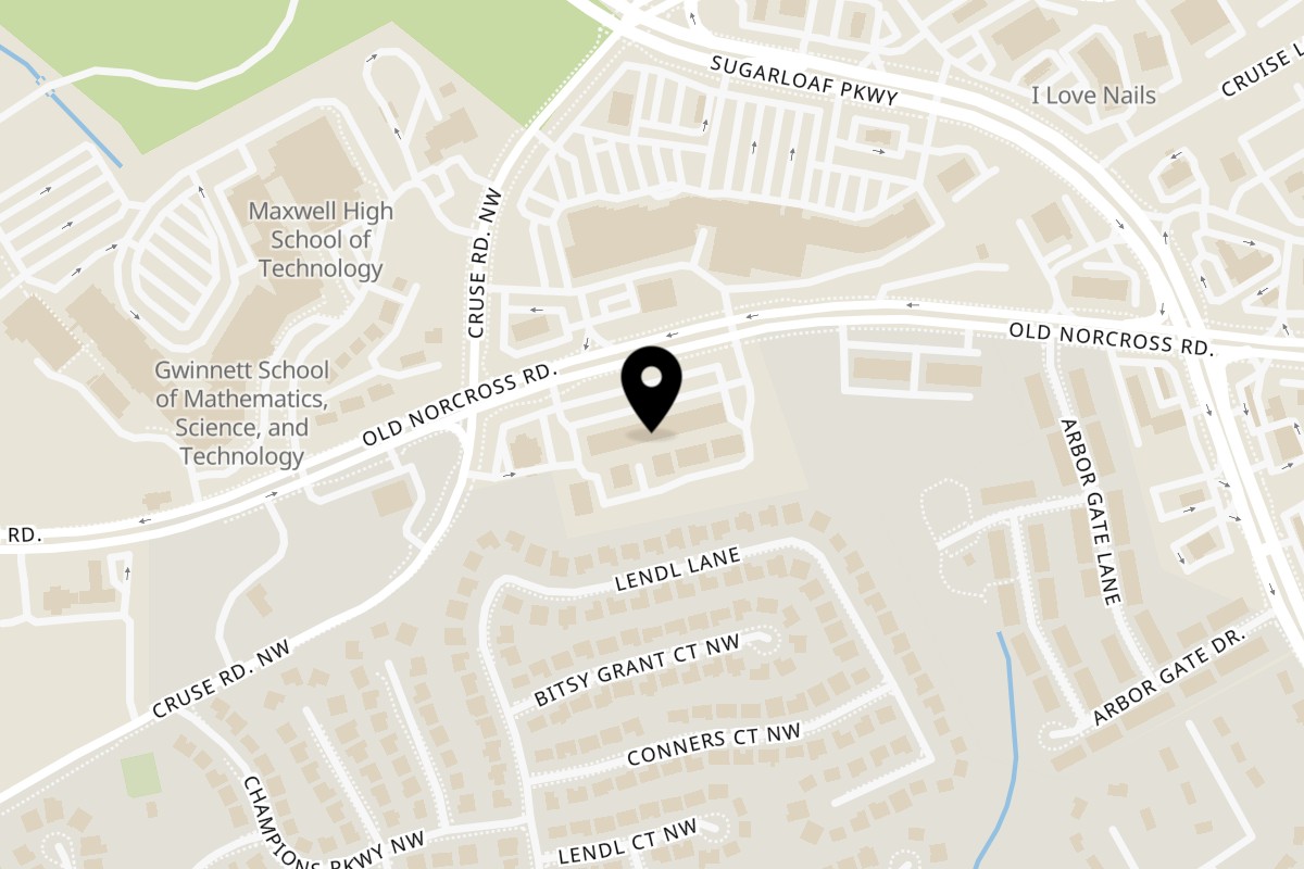 Map showing the location of Monterrey Restaurante Mexicano on 1848 Old Norcross Rd suite 1200 in Lawrenceville